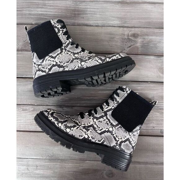 CIRCUS SAM EDELMAN GIOVANNY COMBAT Snakeskin Zip Platform BOOTS SIZE 8 - Picture 5 of 12